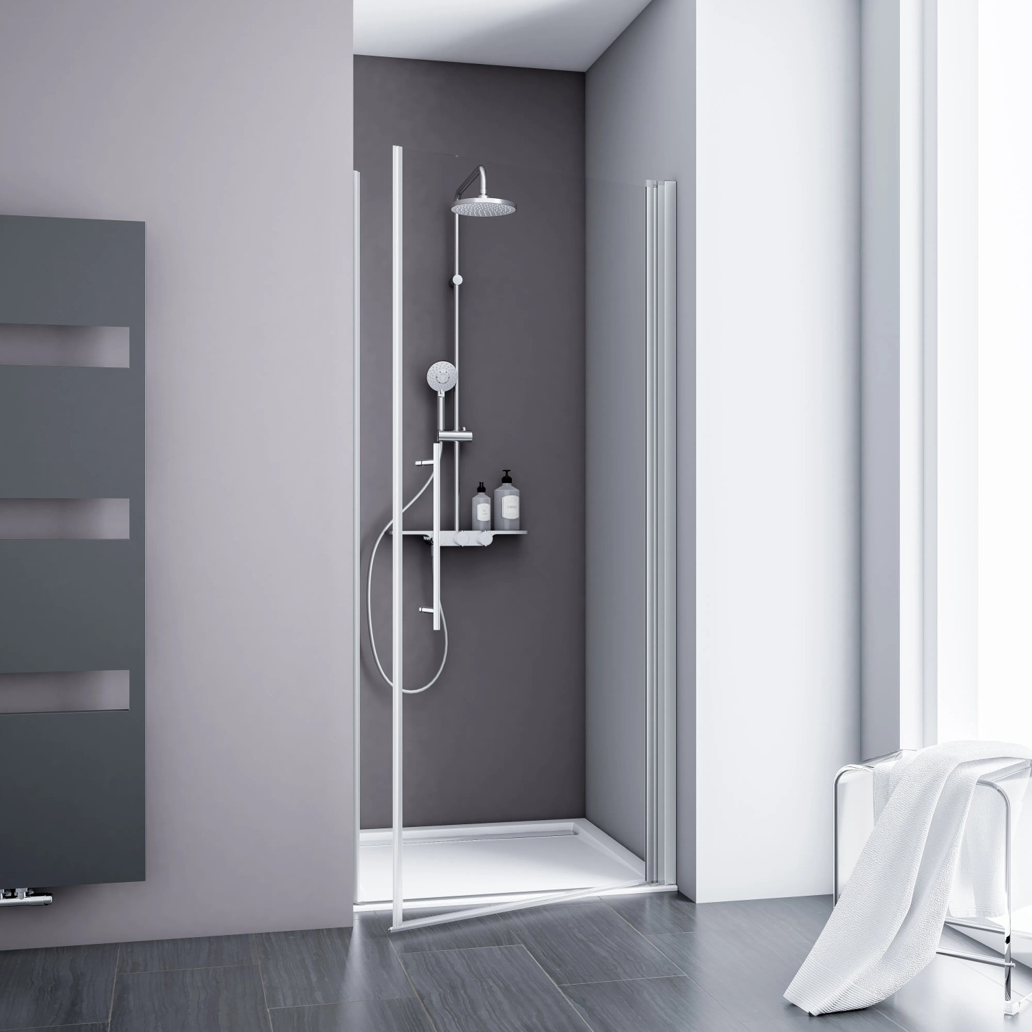 Schulte ExpressPlus Drehtür in Nische AlexaStyle2.0 Alunatur 80x192cm