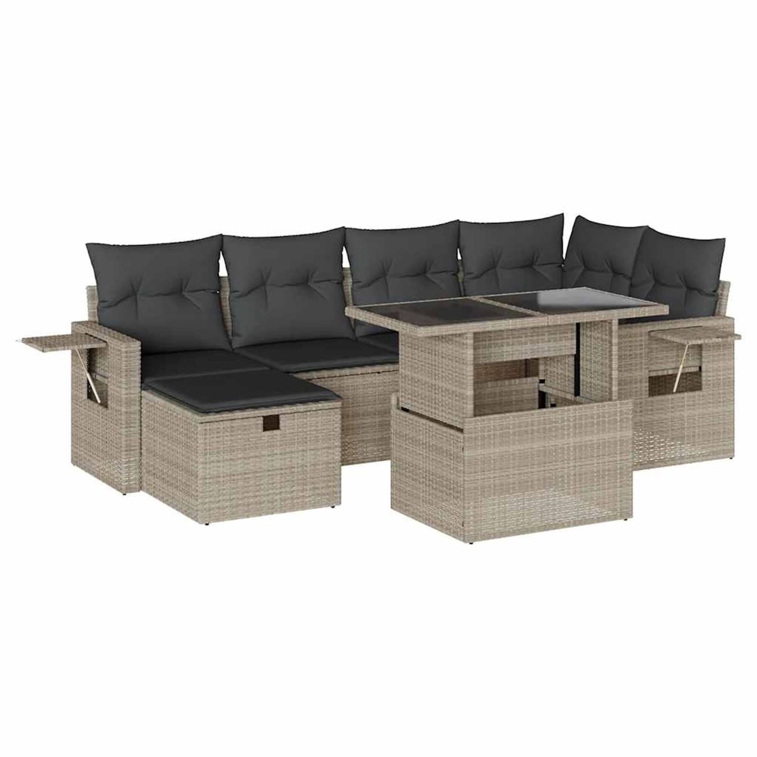 vidaXL 7-Tlg Garten-Sofagarnitur mit Kissen Hellgrau Poly Rattan 3274982 günstig online kaufen