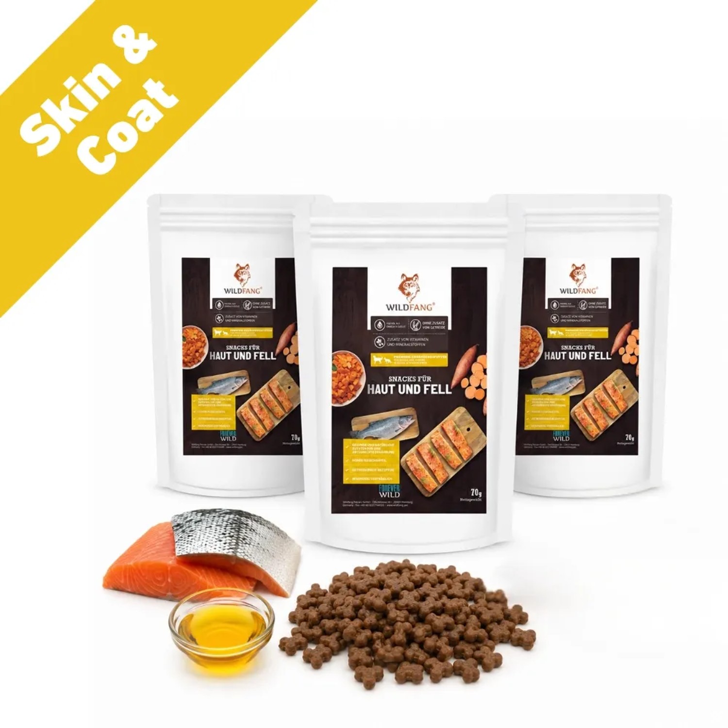 Wildfang Snacks für Haut und Fell Getreidefrei 3 x 70 g
