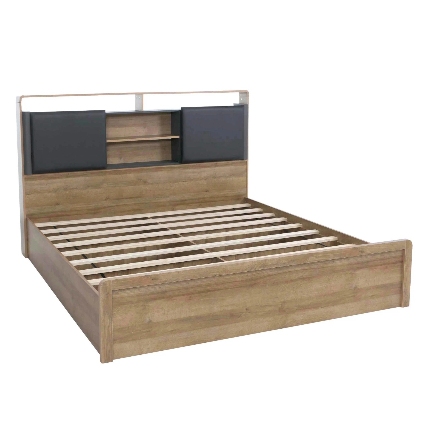 MCW Queen Size Bett P43 mit Lattenrost MDF 160x200cm Rivera-Eiche-Optik Dunkelgrau