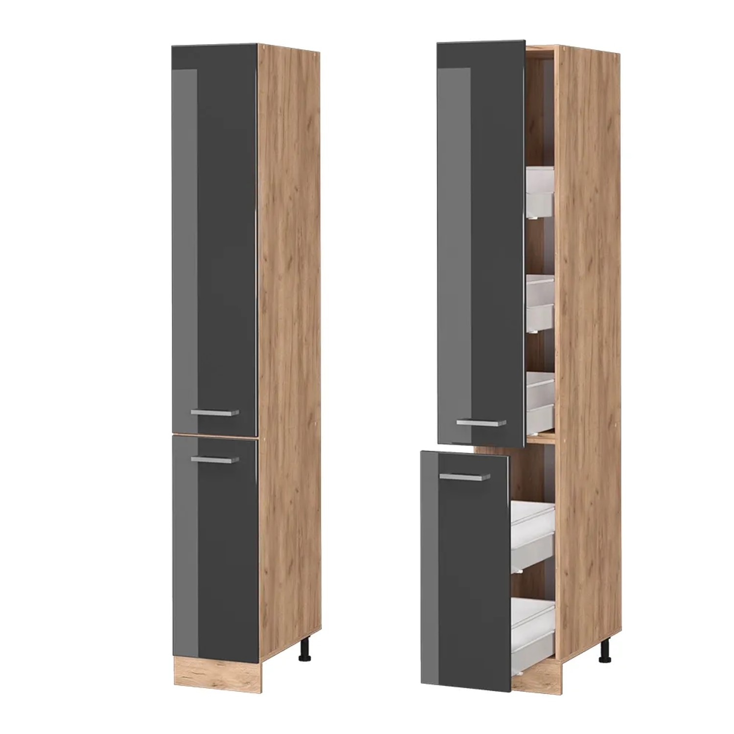 Vicco Apothekerschrank R-Line, Anthrazit/Goldkraft Eiche, 30 cm breit. Küchenschrank mit Auszügen.