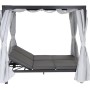Anthrazitfarbenes Siena Garden Loungebett Waikiki mit Vorhängen und verstellbarer Liegefläche.