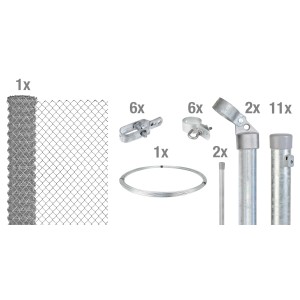 Maschendrahtzaun Set, 100cm hoch, 25m lang, verzinkt, zum Einbetonieren. Komplettset mit Zubehör.