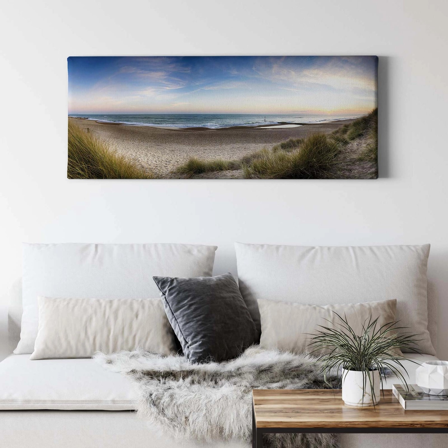 Bricoflor Panorama Leinwand Mit Strand Motiv Meer Leinwandbild In Blau Und Grün Sandstrand Wandbild Ideal Für Schlafzimm