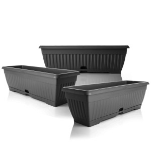 BigDean 3x Blumenkasten Balkon Mit Untersetzer Anthrazit 50 Cm Balkonkasten Pflanzkasten Blumenkasten Mit Wasserspeicher Für Innen Und Außenbereich