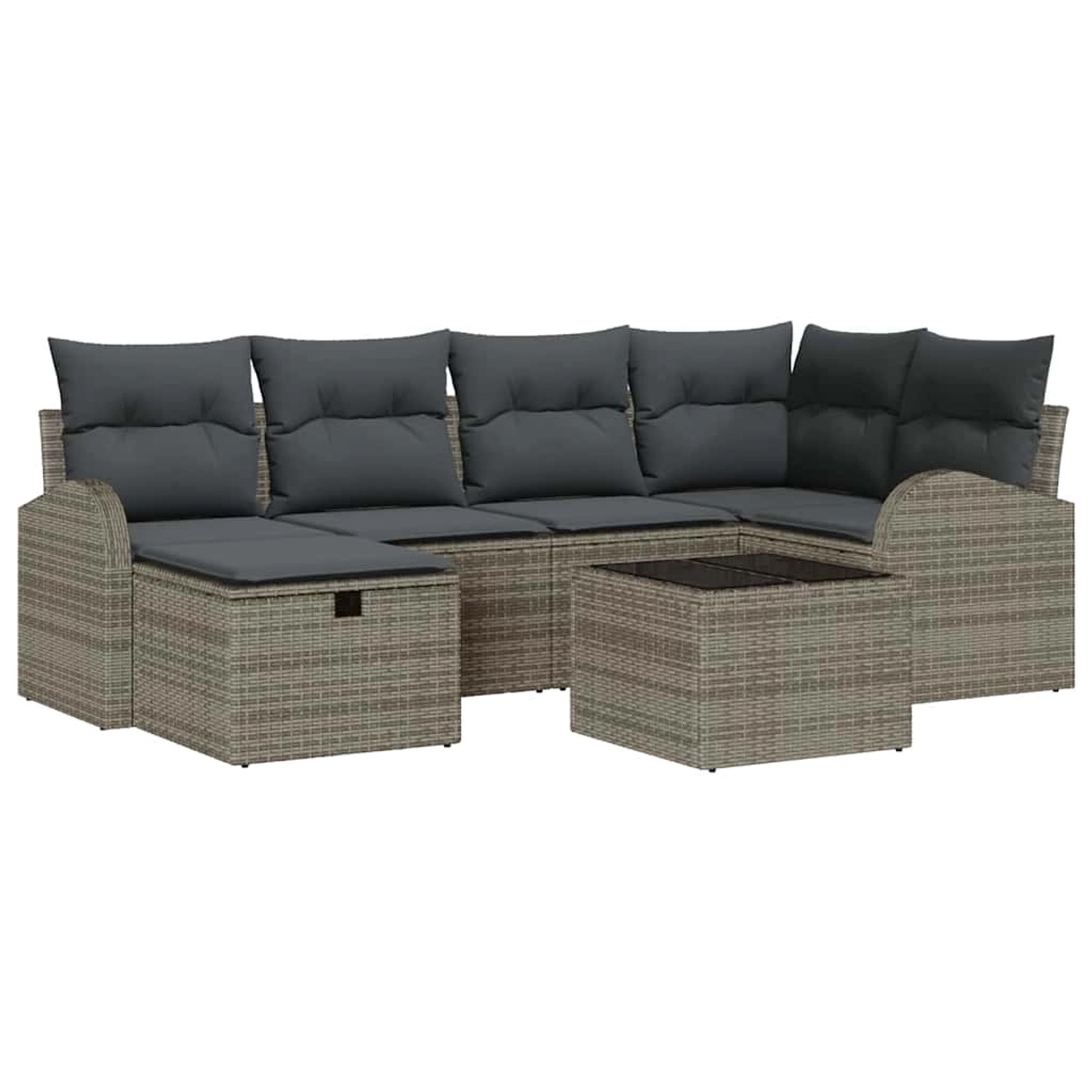 vidaXL Garten-Sofa-Set mit Kissen mit Speicher 7-Tlg Grau Poly Rattan 33604 günstig online kaufen