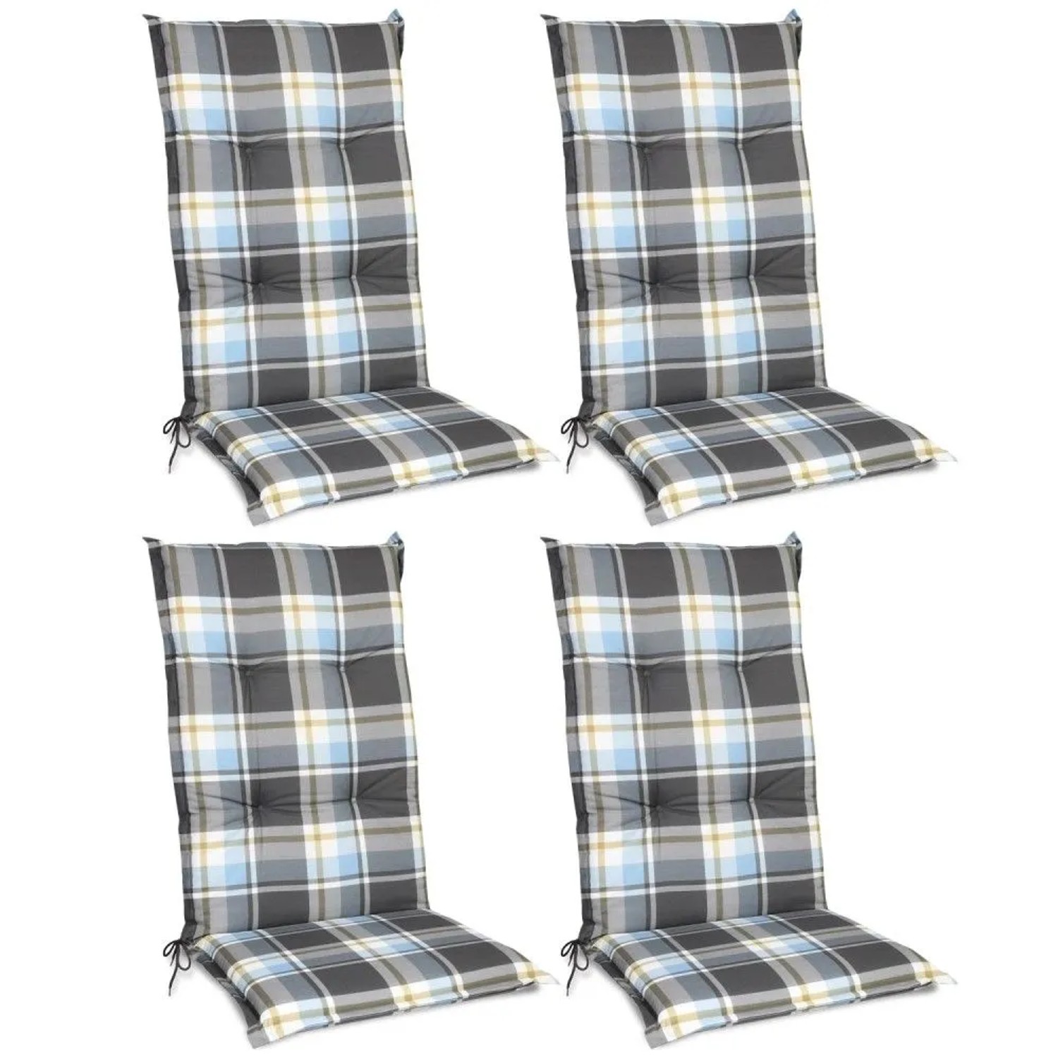 Beautissu Sunny BK Hochlehner 120x50x6cm Blau Kariert 4tlg