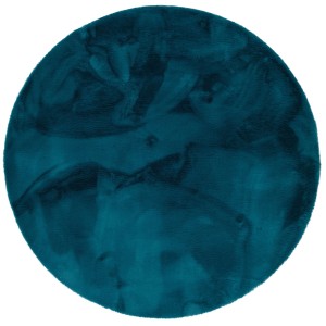 Runder, petrolfarbener Fellteppich (120x120cm) von Pergamon. Super Soft & luxuriös.