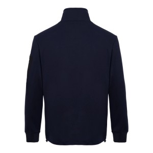 Rückenansicht der Uncle Sam Sweatjacke in Marineblau. Sportliche Arbeitsjacke mit hohem Kragen und langen Ärmeln, ideal für Arbeitskleidung.