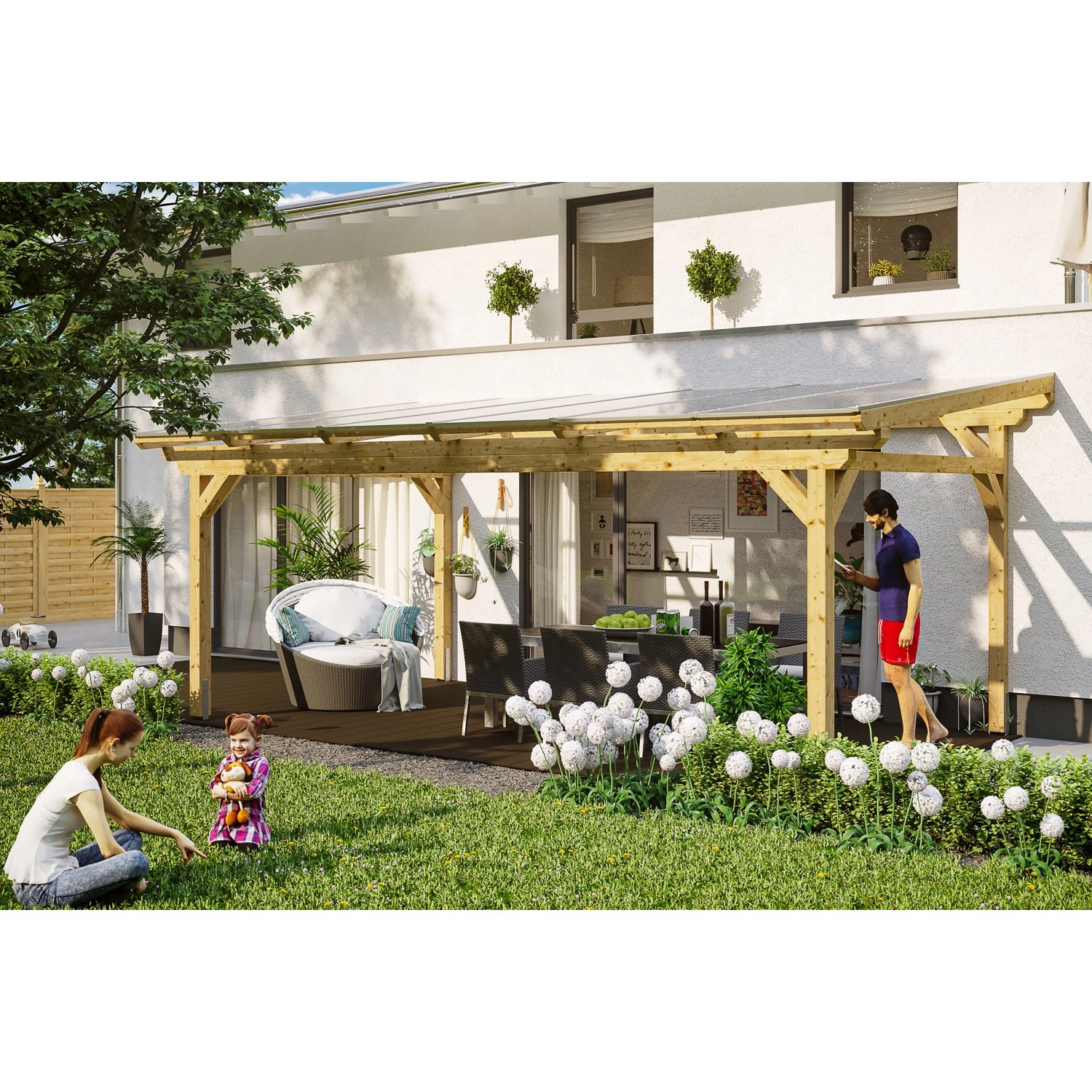 Skan Holz Terrassenüberdachung Sanremo B x T 648 cm x 350 cm Leimholz Natur