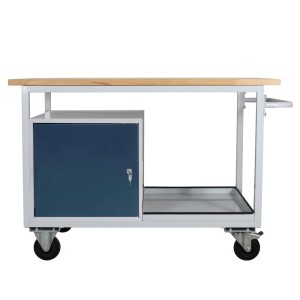 Mobile Werkbank Light Rhino mit Tür, Ablage, Rädern, Buchenplatte, lichtgrau/anthrazit, Traglast 300kg.