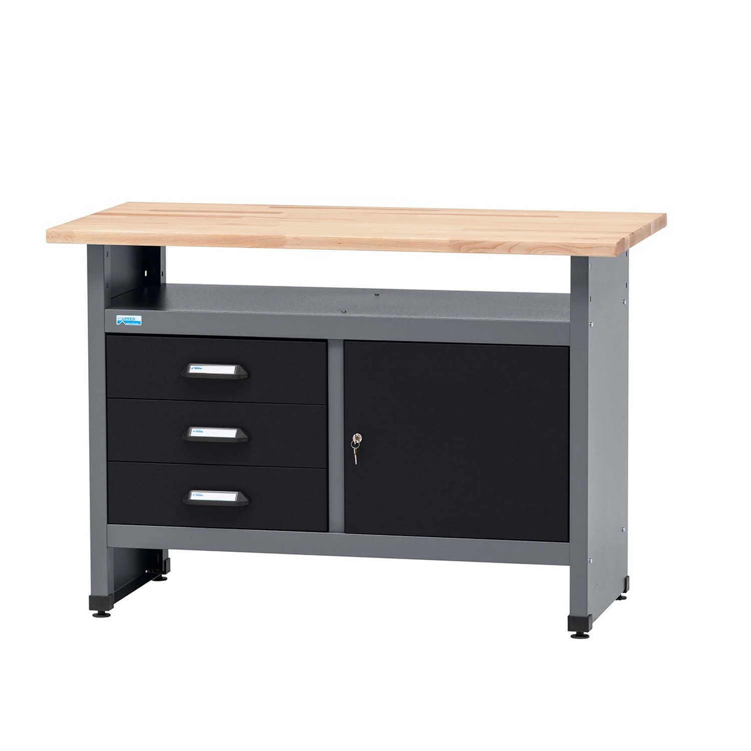 Küpper Werkbank Eintürig mit 3 Schubladen 84 x 120 x 60 cm Schwarz-Hellgrau günstig online kaufen