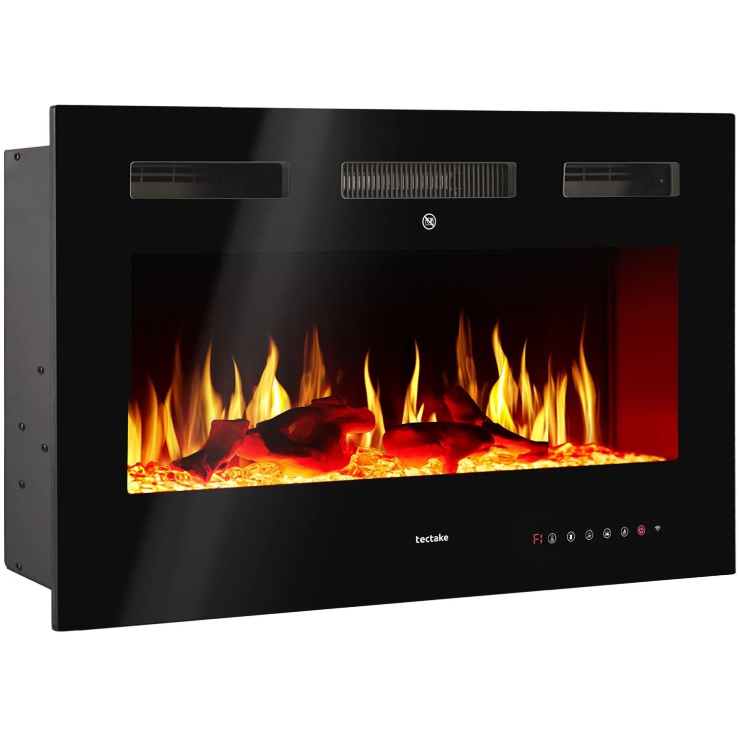Tectake Elektro Wandkamin Luci 2 Leistungsstufen Mit 900 W und 1800 W Mit Holz  und Glutimitation Sowie 3D Flammeneffekt  91 5 x 12 x 43 cm Schwarz