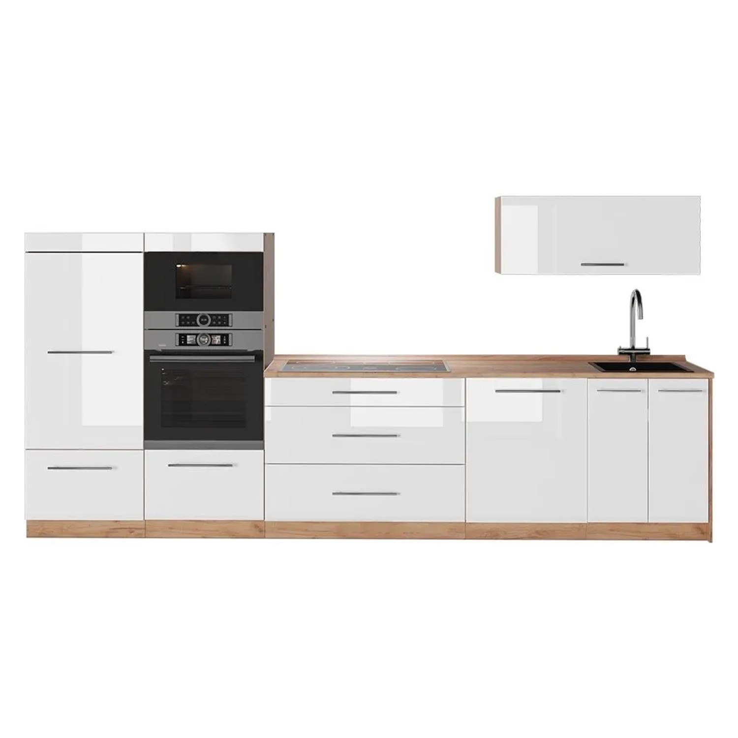 Vicco Küchenzeile Fame-Line Weiß Hochglanz/Goldkraft Eiche 340 x 154 AP Eiche Art Nr 64519