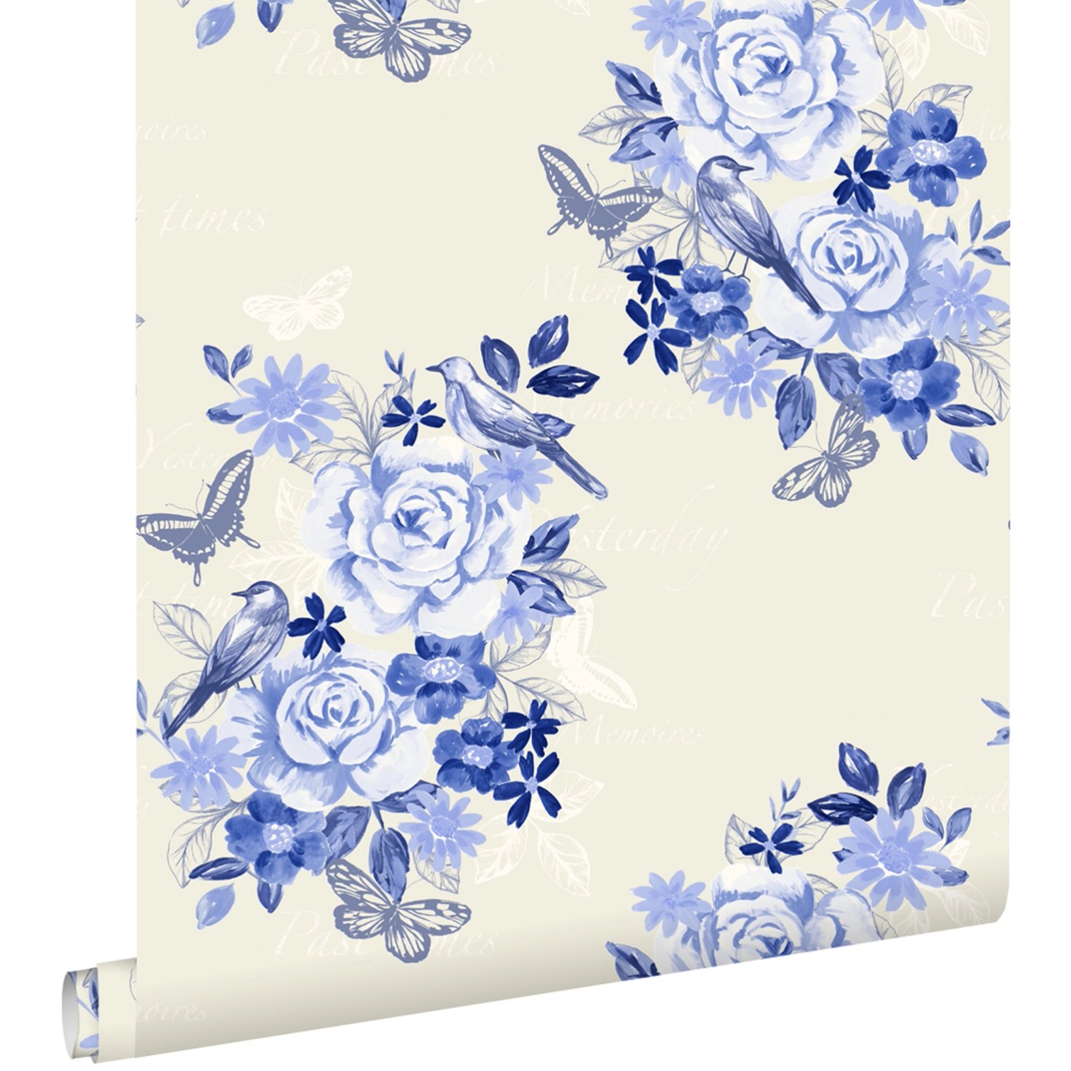 ESTAhome Tapete Blumen und Vögel Indigoblau 53 cm x 10.05 m günstig online kaufen