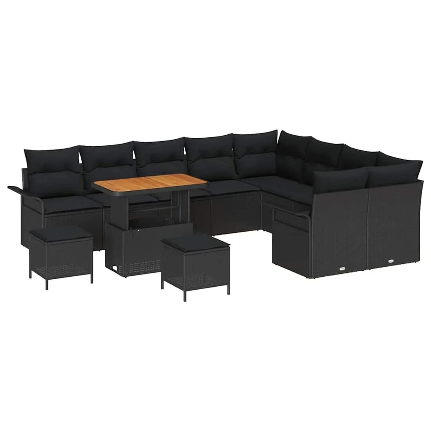vidaXL Garten-Sofa-Set mit Kissen mit Speicher 12-Tlg Schwarz 3364124
