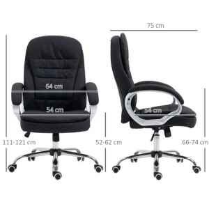 Schwarzer Vinsetto Bürostuhl mit Maßen. Ergonomisch, höhenverstellbar, 360° drehbar, Wippfunktion. Komfortabler Bürostuhl.