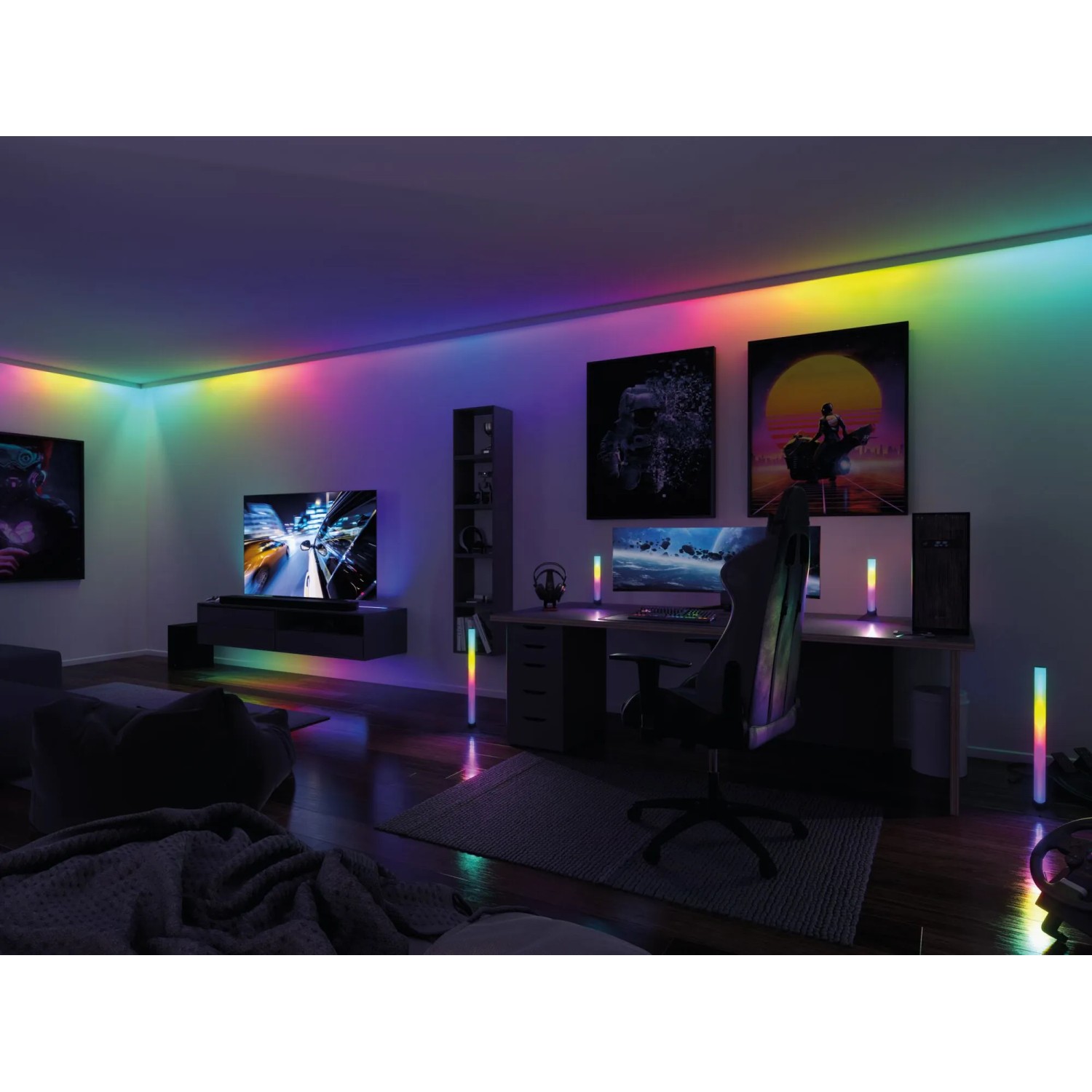 Paulmann EntertainLED Set: RGB LED-Streifen als indirekte Beleuchtung im Wohn- und Gaming-Bereich.