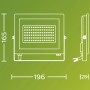 Skizze des schwarzen Philips Lois LED-Außenstrahlers mit Maßangaben.