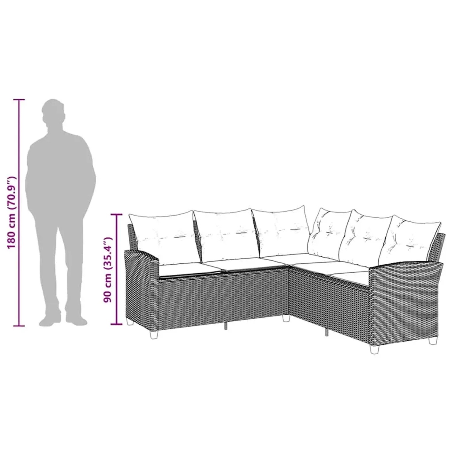 Beiges L-förmiges Couchsofa aus Polyrattan mit Kissen, Teil der OBI Gartenmöbel-Kategorie.