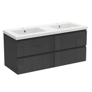 AICA Waschtisch mit Unterschrank, 120 cm, schwarz hochglanz, mit zwei Waschbecken.