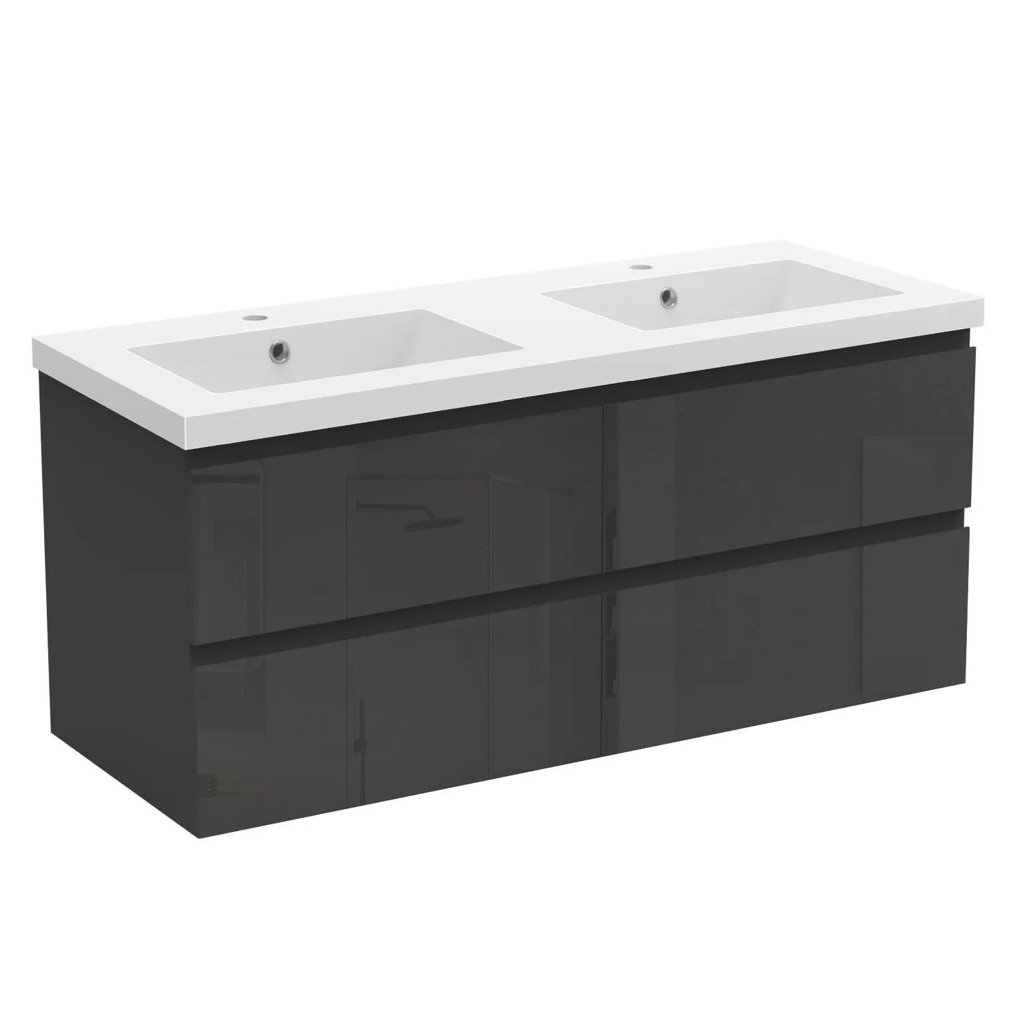 AICA Waschtisch mit Unterschrank 120 cm Aalst Badmöbel Set 2 tlg. Waschbecken mit Unterschrank Schwarz Hochglanz Softclose