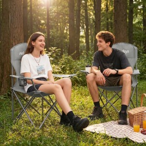 Relaxdays Campingstuhl 2er Set Eisen Polyester Grau Faltbar Mit Getränkehalter 97 cm x 81 cm x 54 cm