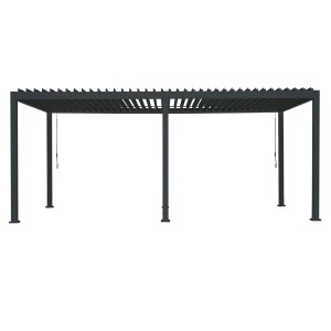 Anthrazitfarbene Pergola Mirador Premium 3x6 m als Terrassenüberdachung.