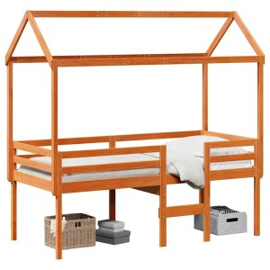 vidaXL Hochbett mit Dach Wachsbraun 80x200 cm Massivholz Kiefer 3282137
