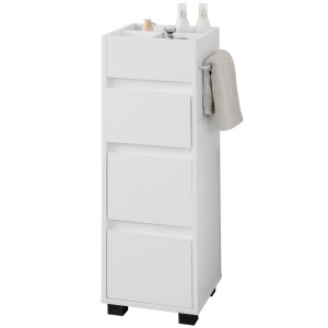 SoBuy Badezimmerschrank BZR29-W, weiß, mit 3 Schubladen, 4 Fächern und Handtuchhalter.