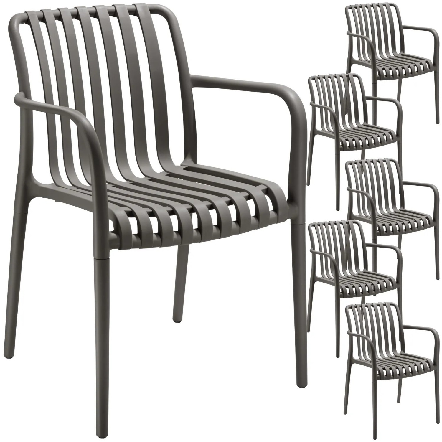 Tectake Gartenstühle Alcudia Wetterfest und Uv Beständig Platzsparend Stapelbar 6Er Set 58 x 54 50 x 80 50 cm Anthrazit