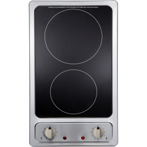 PKM Glaskeramik-Doppelkochplatte EB-GK-2R mit zwei Kochfeldern und Edelstahlrahmen.