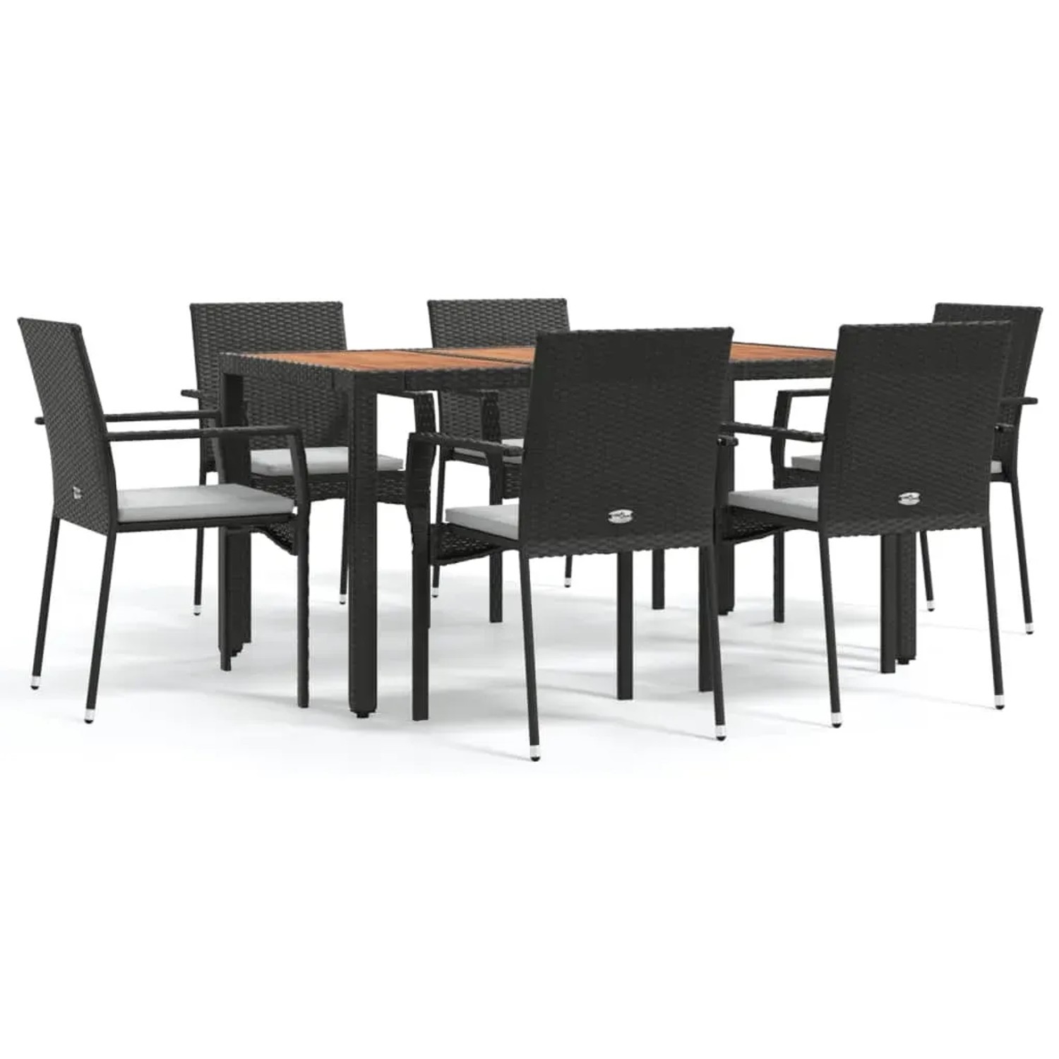 vidaXL 7-Tlg Garten-Essgruppe mit Kissen Schwarz Poly Rattan 3184990