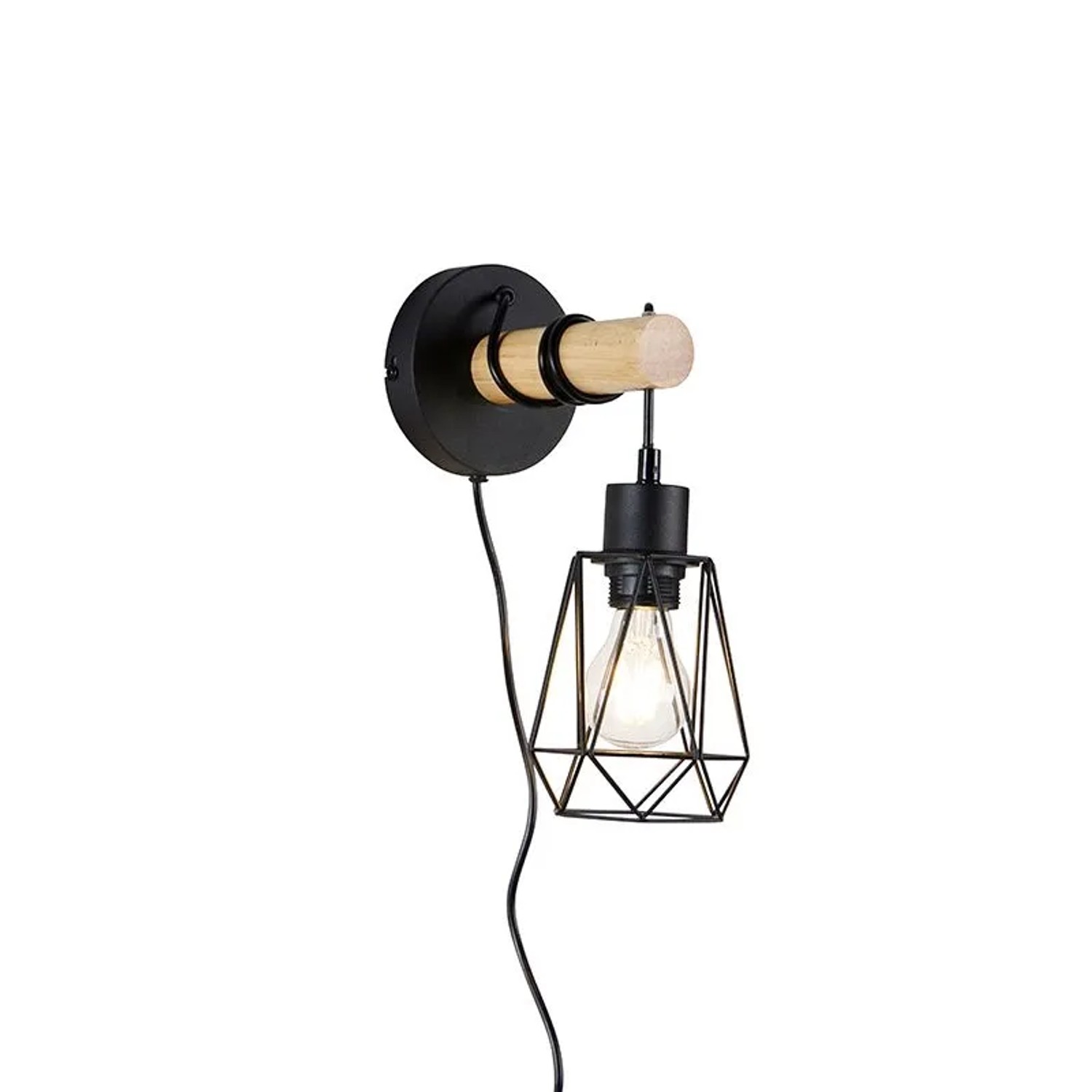 QAZQA Ländliche Wandlampe Schwarz mit Holz Dami Frame