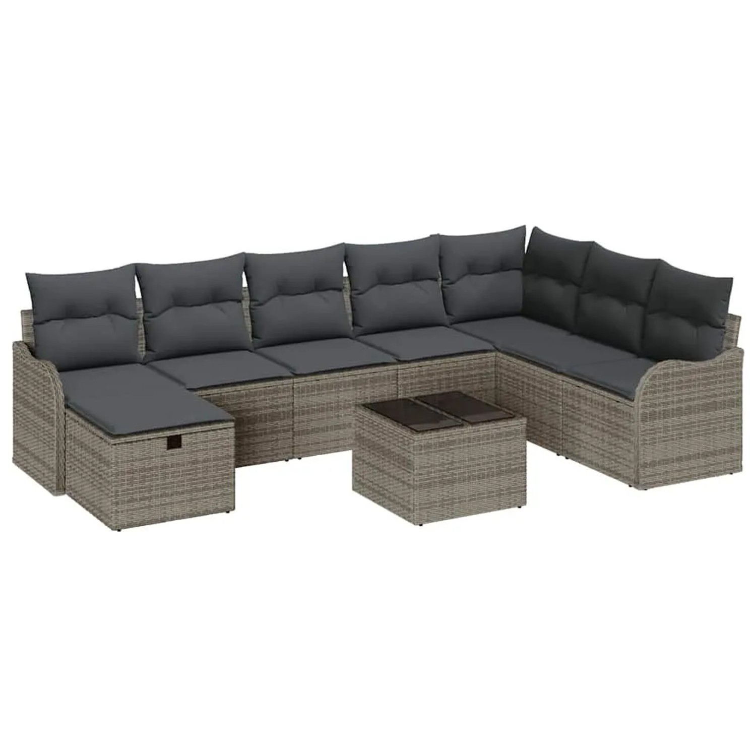 vidaXL Sofa Set mit Kissen mit Speicher 9 Stk Grau Poly-Rattan 3359038