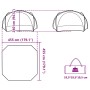Maße des Partyzelts: 455x455x240 cm. Packmaß 55,5x19,5x19,5 cm, 10,1 kg. Technisches Diagramm des Pavillons.