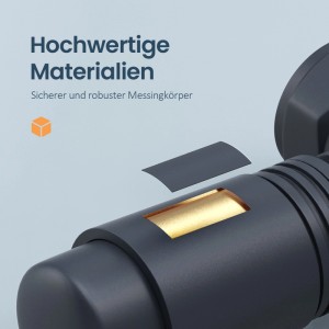 Emke Heizkörper Multiblock Ventil in Anthrazit, Detailaufnahme des robusten Messingkörpers.