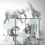 ESTAhome Fototapete Tiere Mintgrün mit Elefant, Löwe, Giraffe und Affe im Kinderzimmer.