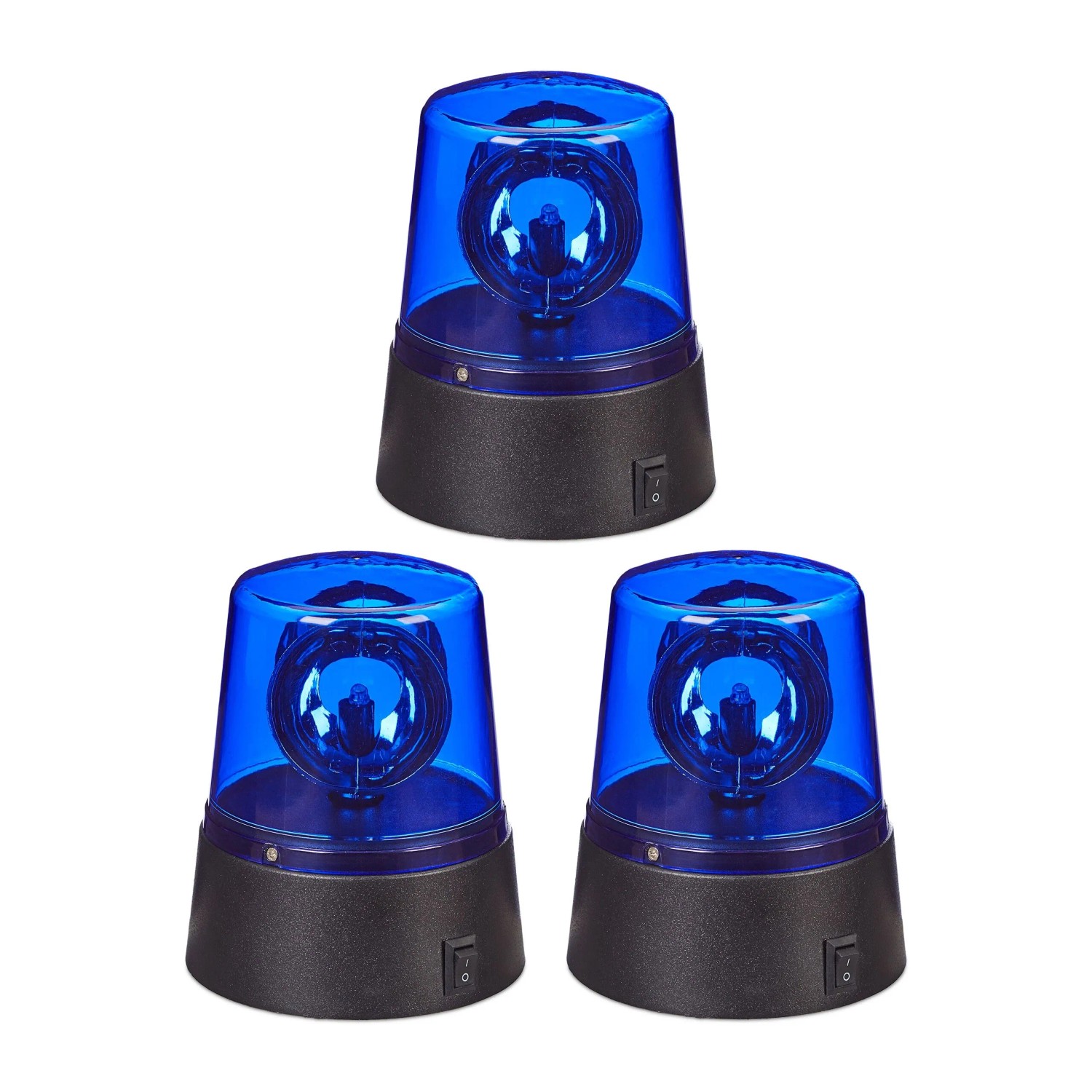 Relaxdays Blaulicht 3er Set Kunststoff Blau Drehend 11,5 cm x 9,5 cm