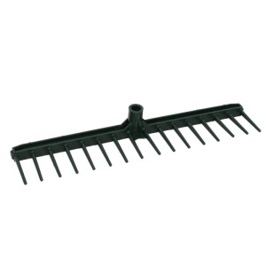 Grüner Galaflor Kunststoffrechen 57cm mit 16 Zinken. Robuster Rechenaufsatz für Laub und Garten.