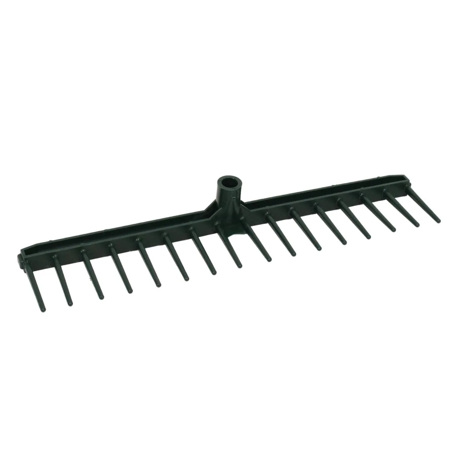 Grüner Galaflor Kunststoffrechen 57cm mit 16 Zinken. Robuster Rechenaufsatz für Laub und Garten.