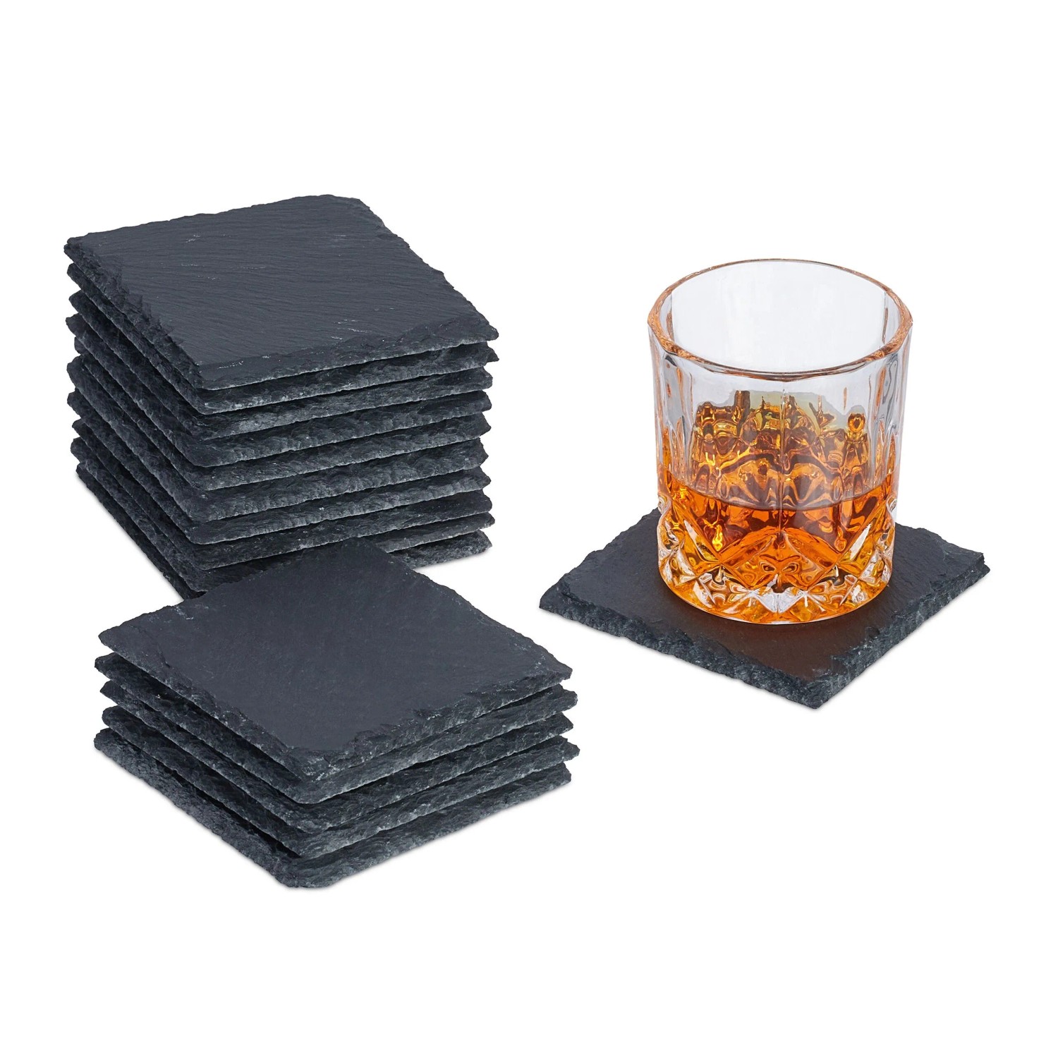 Relaxdays 16er Set Glasuntersetzer Schiefer Anthrazit Rutschfest 10 cm x 10 cm x 1 cm