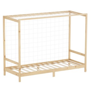 ML-Design Kinderbett Fußballtor, 90x200 cm, Kiefer massiv, natur mit Netz.