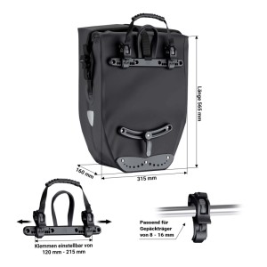 Wiltec Gepäckträgertasche 25L Fahrradtasche Gepäckträger Gepäcktasche Packtasche