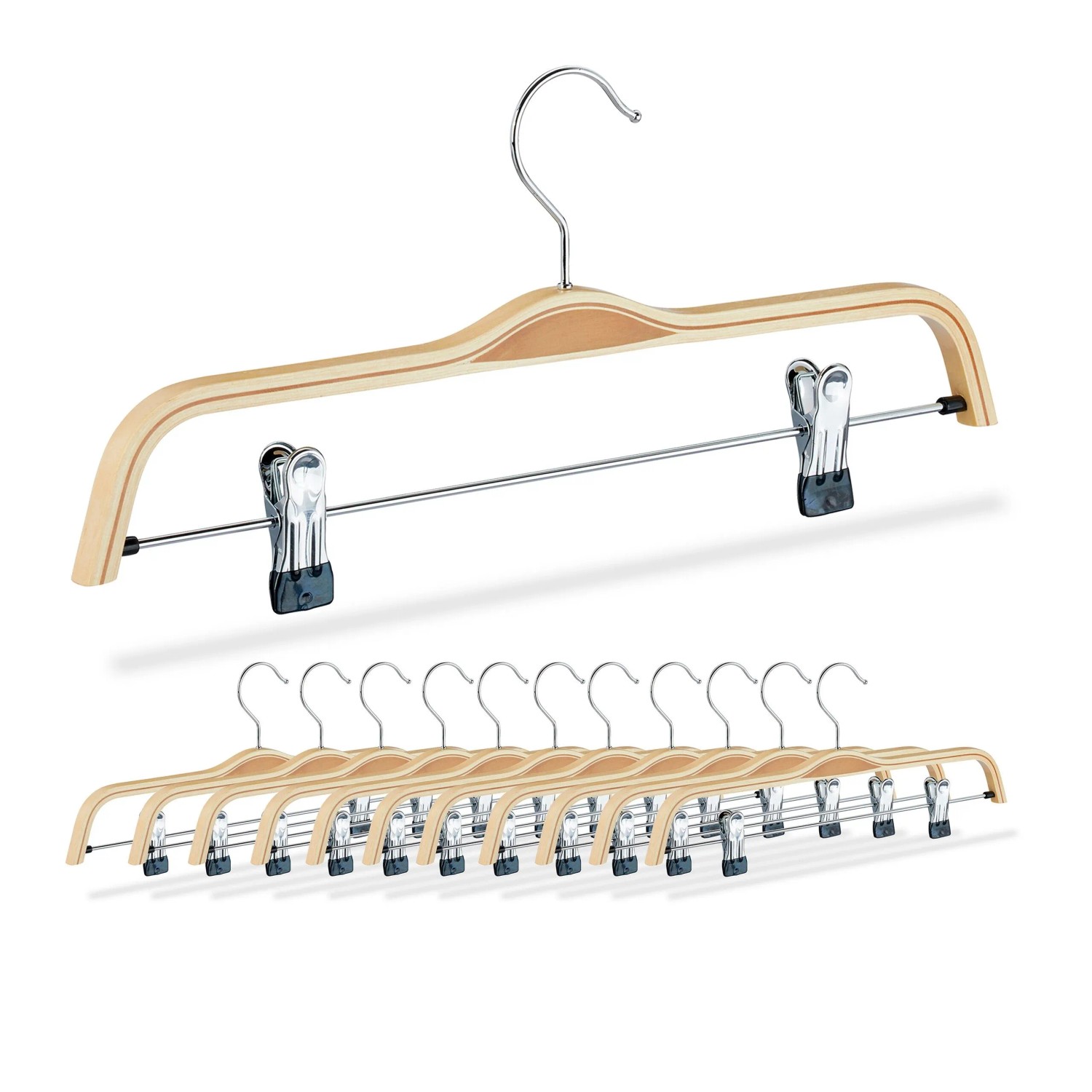 Relaxdays Hosenkleiderbügel 12er Set Holz Natur Verstellbar Drehbar 17 cm x 37,5 cm x 2,5 cm