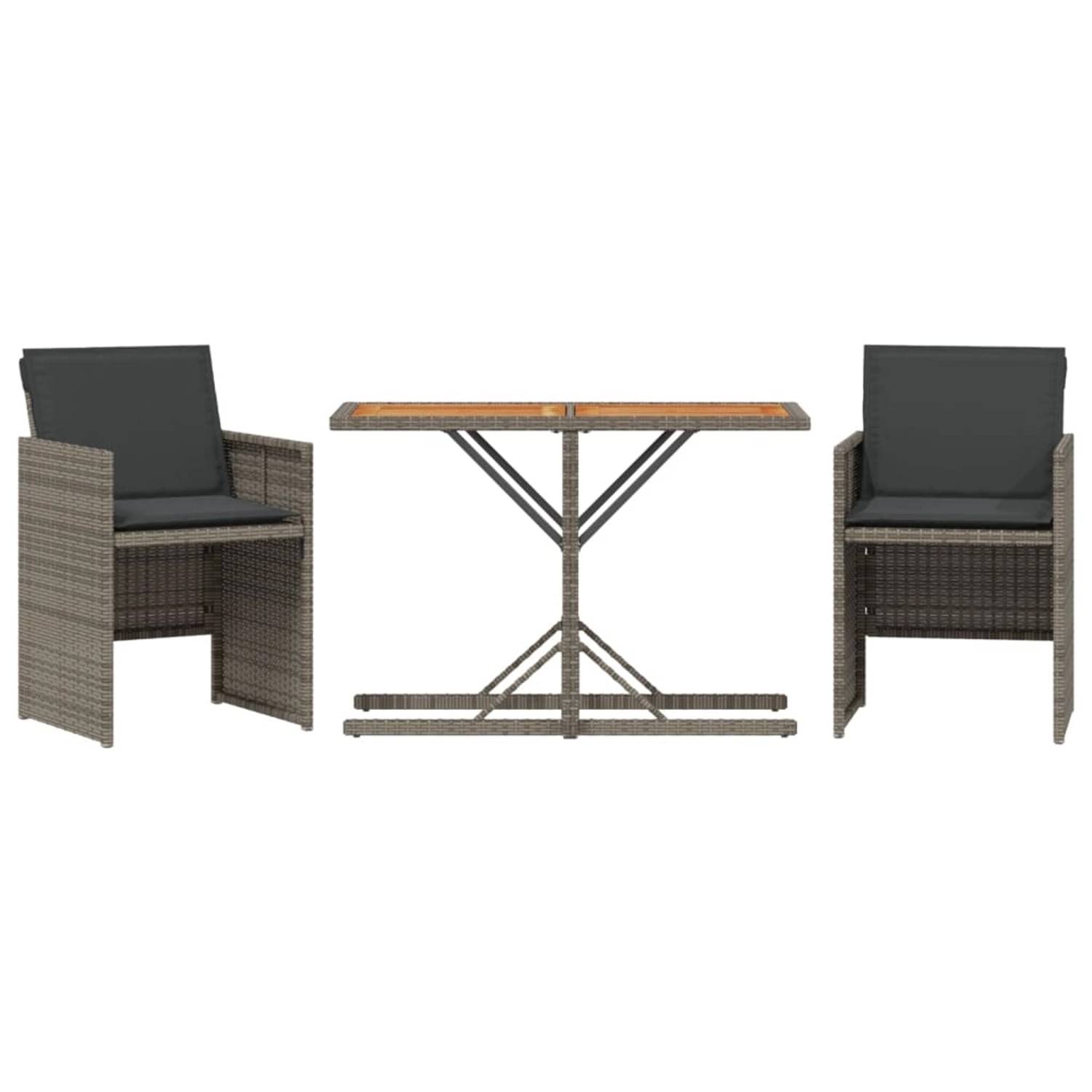 vidaXL 3-Tlg Bistro-Set mit Kissen Grau Poly Rattan 365067