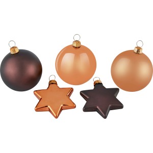 Weihnachtskugel-Set Sterne, 50-teilig, Kupfer, matte und glänzende Oberfläche.