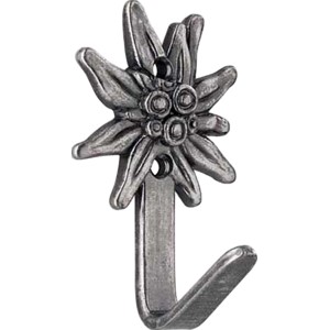 Metall Wandhaken 1071 in Altsilber mit Edelweiß-Motiv für die Wandmontage.