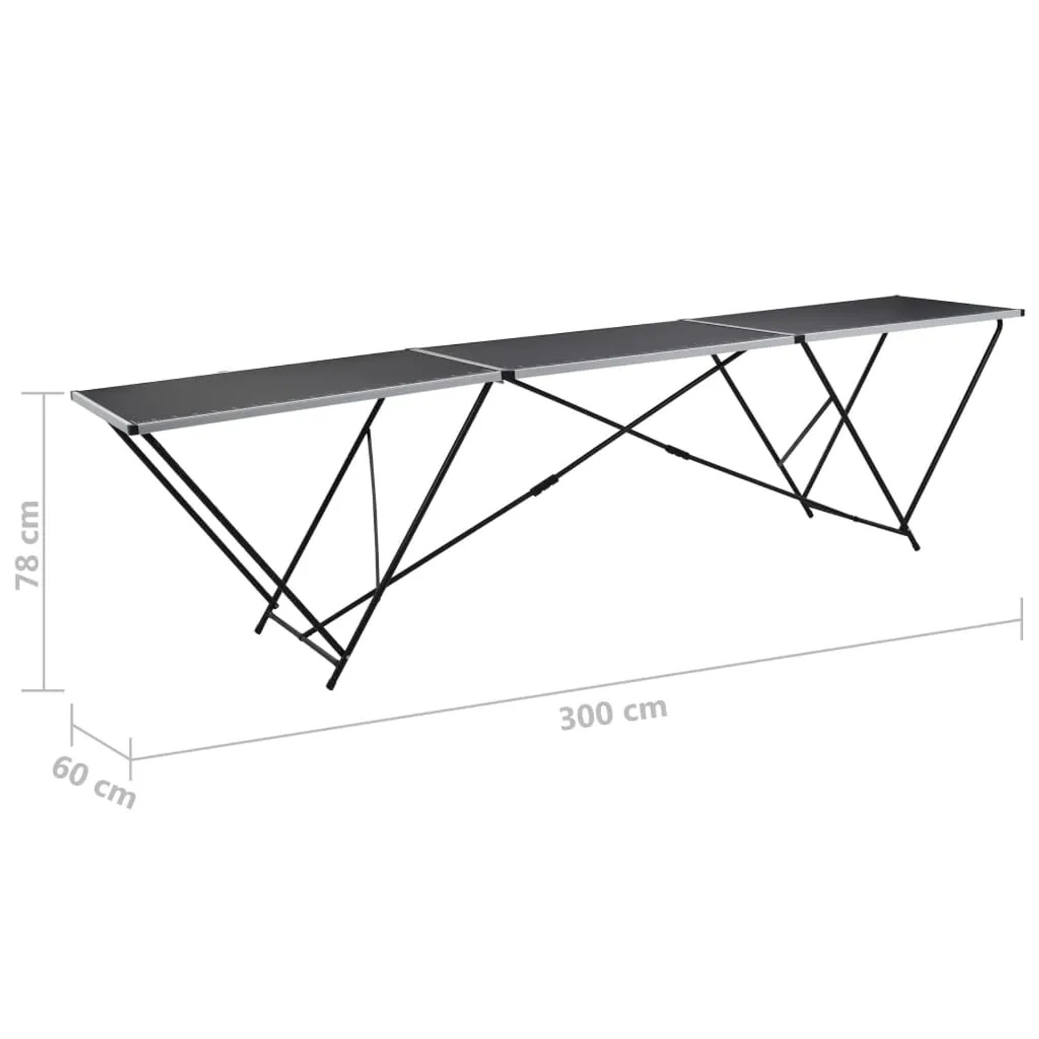 Klappbarer Tapeziertisch von vidaXL, 300x60x78 cm, MDF-Platte, Aluminiumrahmen, ideal zum Tapezieren.