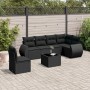 Schwarze 7-tlg. vidaXL Garten-Sofagarnitur aus Polyrattan mit Kissen für Terrasse und Garten.